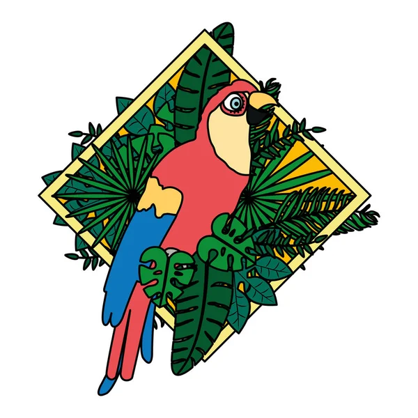 Кольоровий Папуга Птах Екзотичними Рослинами Листя Векторні Ілюстрації — стоковий вектор