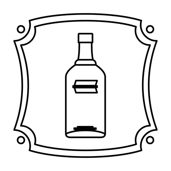 Linha Emblema Com Garrafa Licor Vodka Bebida Vetor Ilustração — Vetor de Stock