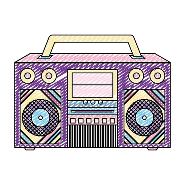 Doodle Rétro Radio Musique Objet Technologie Vectoriel Illustration — Image vectorielle