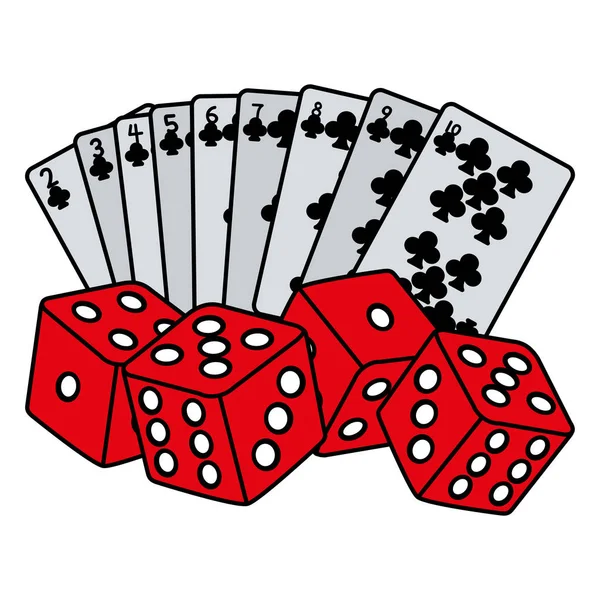 Χρώμα Λέσχη Πόκερ Κάρτες Και Ζάρια Παιχνίδι Διανυσματικά Εικονογράφηση — Διανυσματικό Αρχείο
