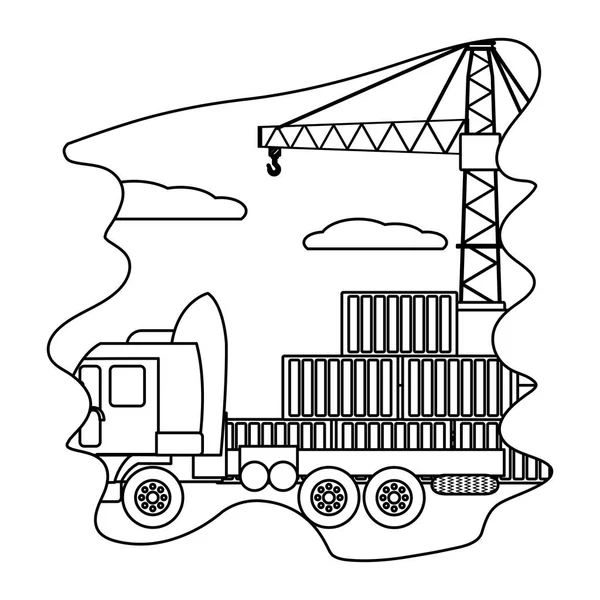Container Grunge Cargo Con Trasporto Camion Illustrazione Vettoriale Gru — Vettoriale Stock