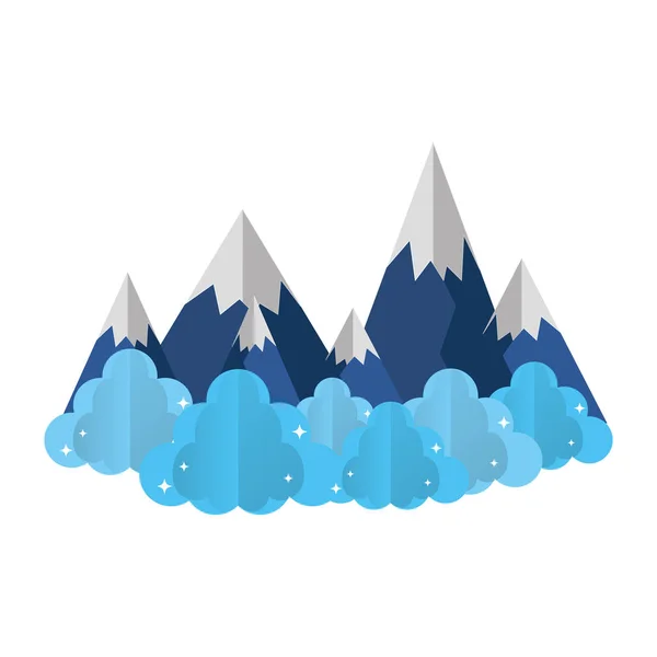 Montagnes Glace Avec Des Nuages Pelucheux Illustration Vectorielle Paysage — Image vectorielle