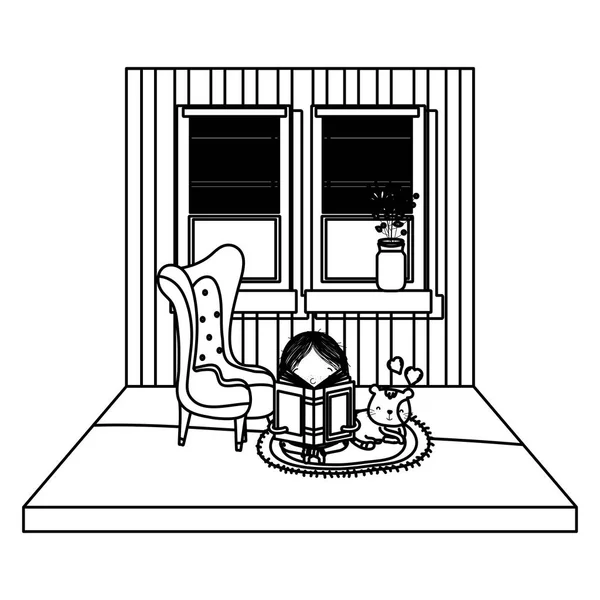 Линейка Книг Кошкой Домашней Иллюстрации — стоковый вектор