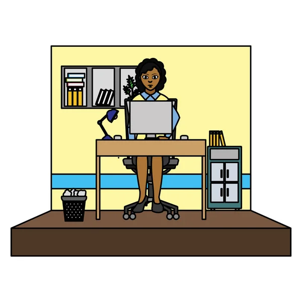 Oficina Ejecutiva Mujer Negocios Color Con Ilustración Vector Gabinete Archivos — Vector de stock