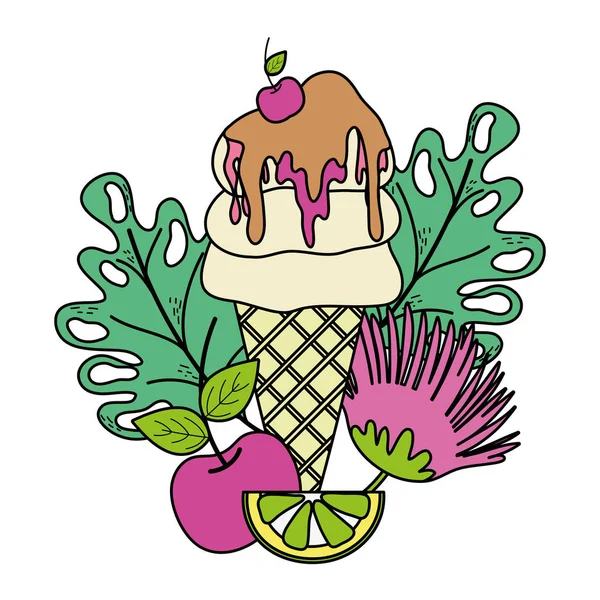 Farbeis Mit Tropischen Pflanzen Und Früchten Vektorillustration — Stockvektor