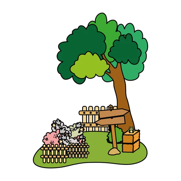 Grillage Bois Couleur Avec Moutons Avis Illustration Vectorielle Emblème — Image vectorielle