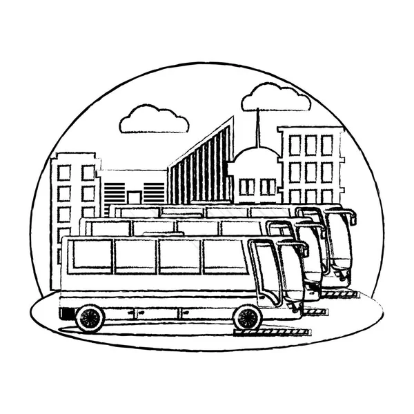 Grunge Side Buses City Passenger Transport Vector Illustration — Stock Vector