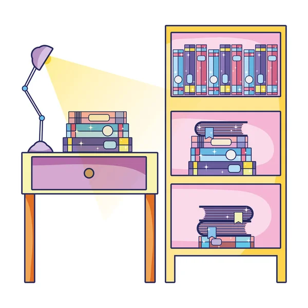 Books Lamp Table End Bookcase Vector Illustration — Stock Vector