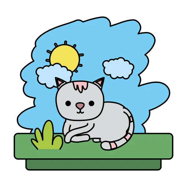 Färg Kawaii Katt Söt Husdjur Djur Vektorillustration — Stock vektor