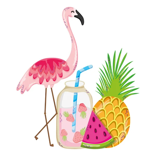 Flamengo Tropical Com Frutos Exóticos Ilustração Vetor Smoothie —  Vetores de Stock