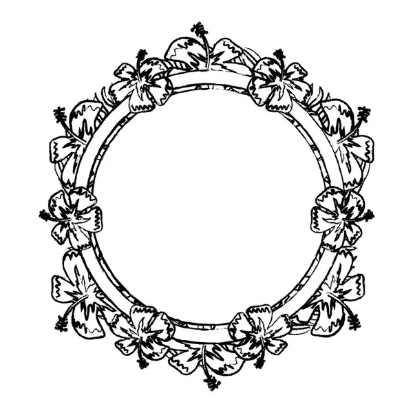 Grunge Κύκλο Φυτό Λουλούδια Κλαδιά Διακόσμησης Εικονογράφηση Φορέα — Διανυσματικό Αρχείο