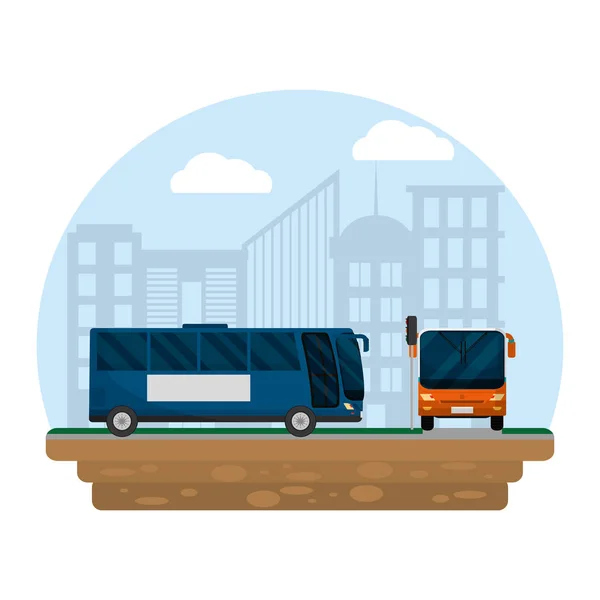 Stadtbusse Transport Zum Städtischen Passagiervektor Illustration — Stockvektor