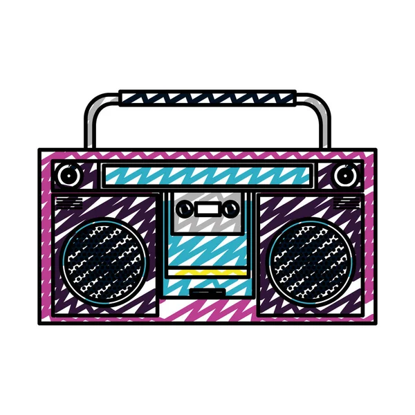 Doodle Retro Rádio Música Objeto Tecnologia Vetor Ilustração —  Vetores de Stock