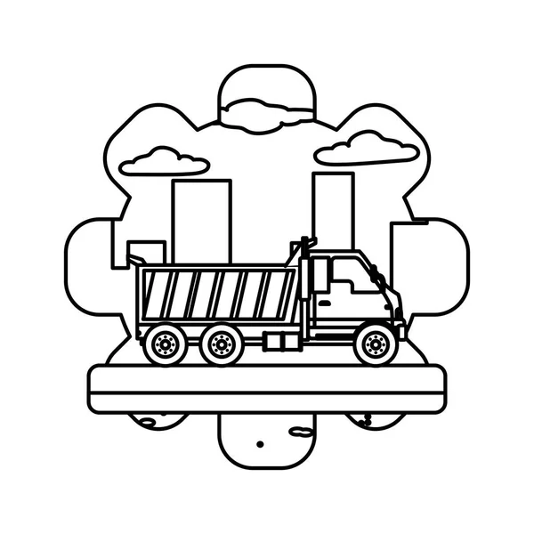 Línea Camión Equipo Construcción Industria Servicio Vector Ilustración — Vector de stock