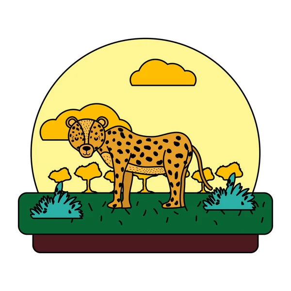 Color Adorable Leopardo Animal Salvaje Ilustración Vector Paisaje — Vector de stock