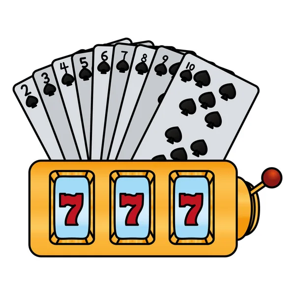 Kleur Schoppen Kaarten Casino Slot Machine Vectorillustratie — Stockvector