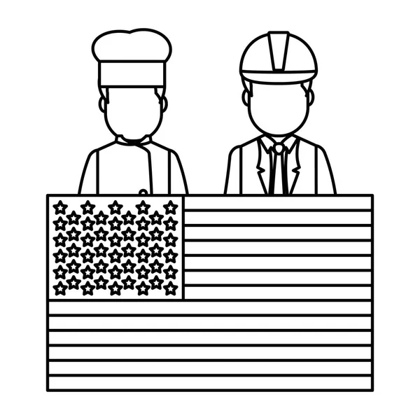 Linie Usa Flagge Nation Mit Koch Und Geschäftsmann Vektor Illustration — Stockvektor