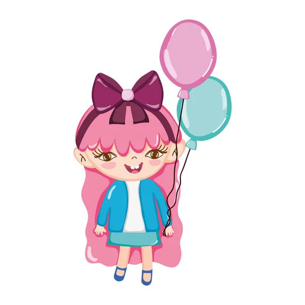 Mutlu Kız Çocuk Güzel Balonlar Vektör Çizim Ile — Stok Vektör