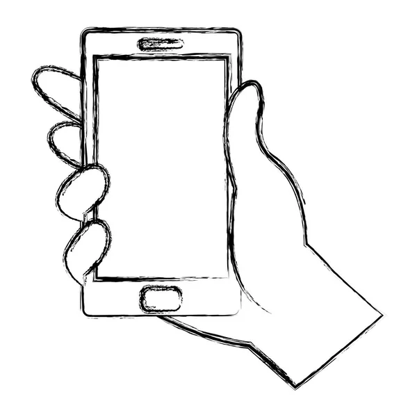 Mano Grunge Con Tecnologia Elettronica Smartphone Stile Vettoriale Illustrazione — Vettoriale Stock