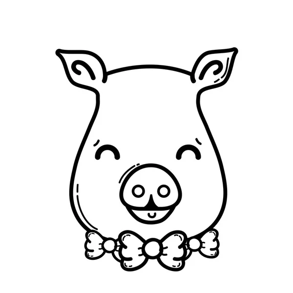 Line Cute Pig Female Wild Animal Vector Illustration — Stock Vector