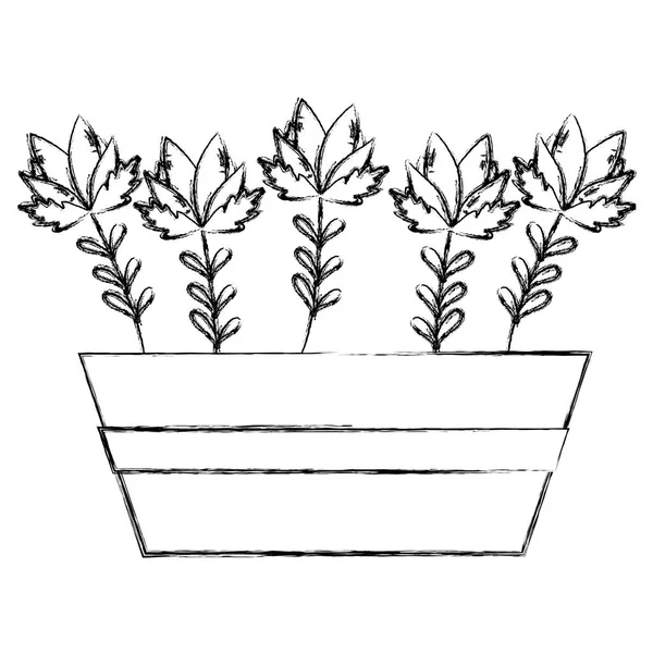 Grunge Tropical Flowers Nature Plantpot Style Vector Illustration — Stock Vector