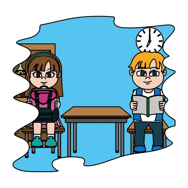 Cor Crianças Estudantes Cadeira Sentada Mesa Vetor Ilustração — Vetor de Stock