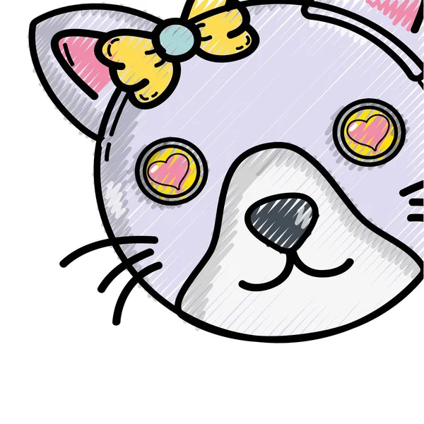 Grated Cute Cat Female Head Hearts Eyes Vector Illustration — Stock Vector
