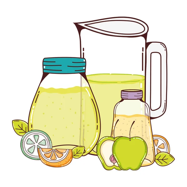 Délicieux Jus Fruits Dans Bocal Avec Illustration Vectorielle Ruban — Image vectorielle