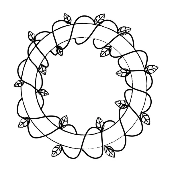 Grunge Cercle Avec Branche Plante Feuilles Naturelles Illustration Vectorielle — Image vectorielle
