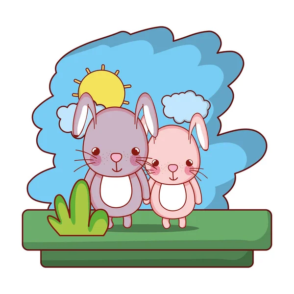Paar Kaninchen Niedlich Wildtier Vektor Illustration — Stockvektor