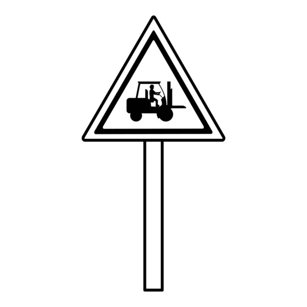 Linie Trojúhelníku Pozor Emblém Dělník Vysokozdvižný Vozík Vektorové Ilustrace — Stockový vektor