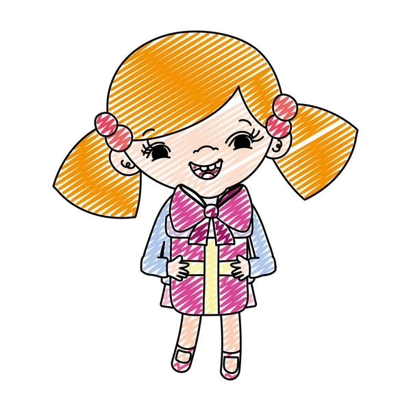 Doodle Cute Girl Child Present Box Vector Illustration — Stock Vector