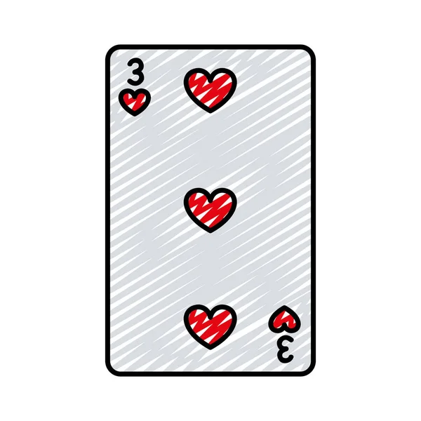 Garabato Tres Corazones Casino Juego Cartas Vector Ilustración — Vector de stock