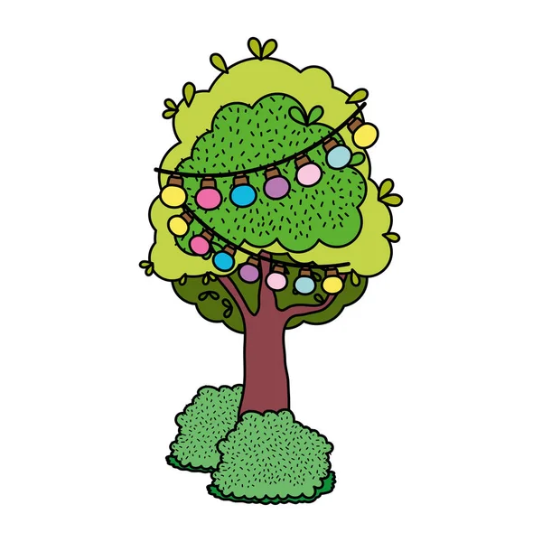 Árbol Color Con Hojas Ramas Bulbos Colgando Ilustración Vectorial — Archivo Imágenes Vectoriales