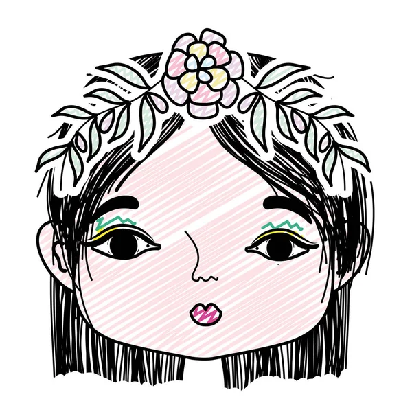 doodle woman with flower and leaves to head decoration vector illustration