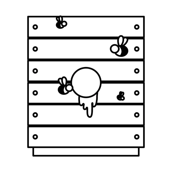 Línea Caja Madera Con Miel Orgánica Ingrediente Vector Ilustración — Archivo Imágenes Vectoriales