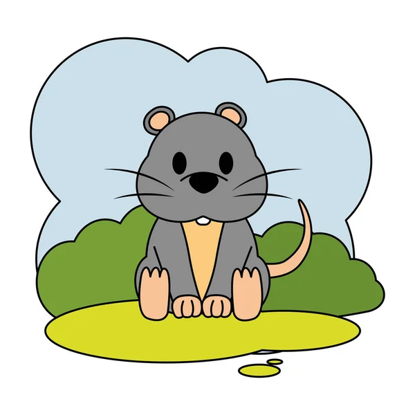 Couleur Souris Mignonne Animal Sauvage Dans Illustration Vectorielle Paysage — Image vectorielle