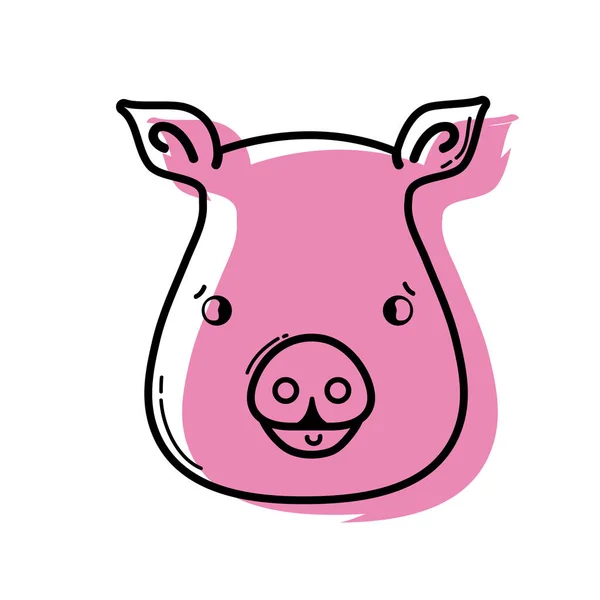 Color Cute Pig Head Wild Animal Vector Illustration — Stock Vector