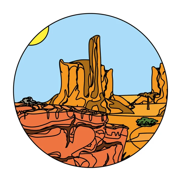 Couleur Désert Palmier Avec Canyon Paysage Vecteur Illustration — Image vectorielle