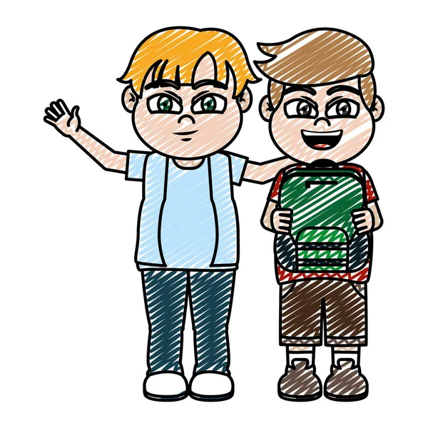 Doodle Ωραία Αγόρια Παιδιά Φίλων Σακίδιο Εικονογράφηση Διάνυσμα — Διανυσματικό Αρχείο