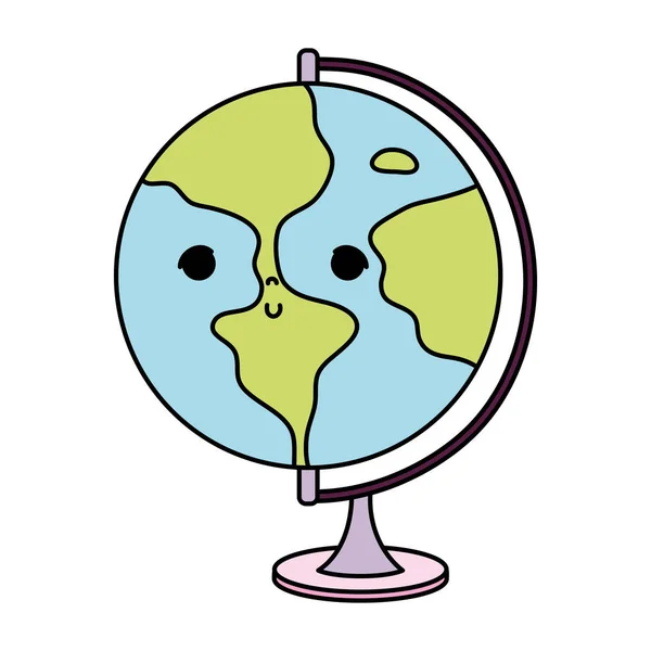 Cor Kawaii Agradável Planeta Global Mesa Vetor Ilustração —  Vetores de Stock