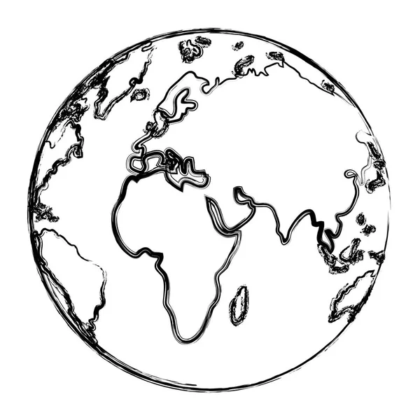 グランジ円世界地図アジアとヨーロッパ地理学ベクトル イラスト — ストックベクタ
