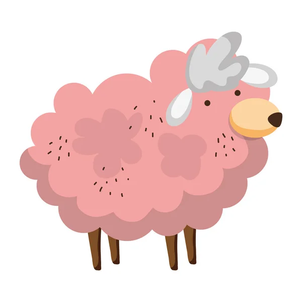 Roztomilý Ovce Farma Zvířat Ikonu Vektorové Ilustrace — Stockový vektor