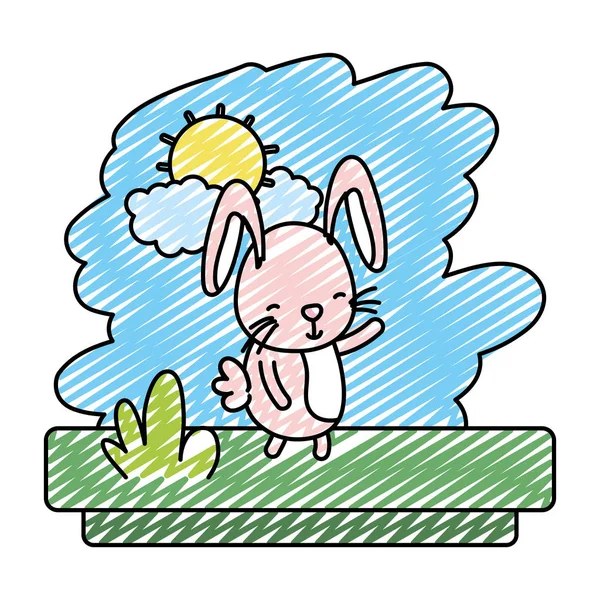 Doodle Glücklich Kaninchen Niedlich Wildtier Vektor Illustration — Stockvektor