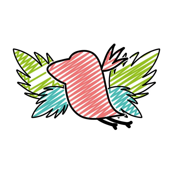 Garabato Silueta Pájaro Con Hojas Exóticas Reserva Vector Ilustración — Vector de stock