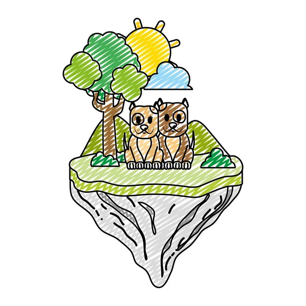Doodle Para Pies Zwierzęta Float Wyspa Wektorowych Ilustracji — Wektor stockowy