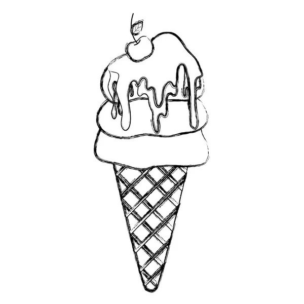 Cono Helado Dulce Grunge Con Ilustración Vectores Cereza — Vector de stock