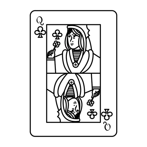 Linie Königin Clubs Karte Casino Spiel Vektor Illustration — Stockvektor