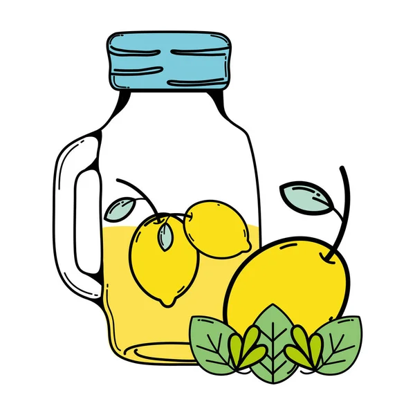 Colore Natura Limoni Succo Nel Vaso Foglie Vettoriale Illustrazione — Vettoriale Stock