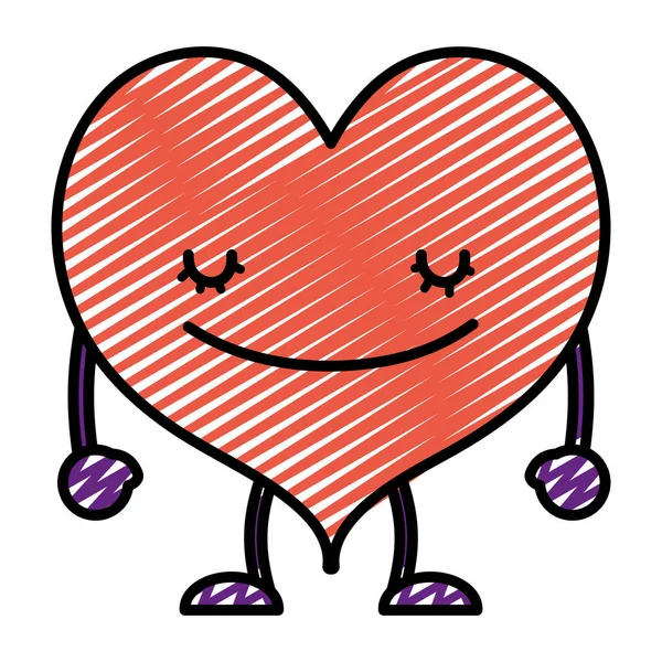 Kawaii Mutlu Kalp Kollu Doodle Bacaklar Illüstrasyon Vektör — Stok Vektör